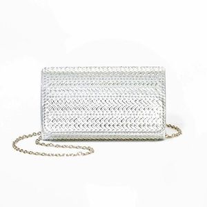 Crystal Snap Flap Closure Clutch - Silver